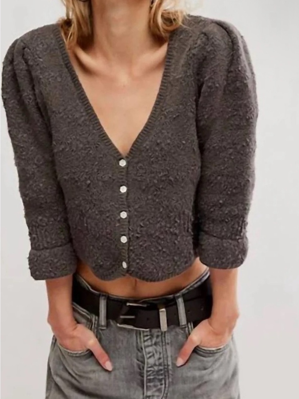 Free People Geo Charcoal Button-Up Cardii